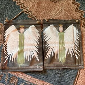 Hand painted Vintage tin ceiling tiles, angels